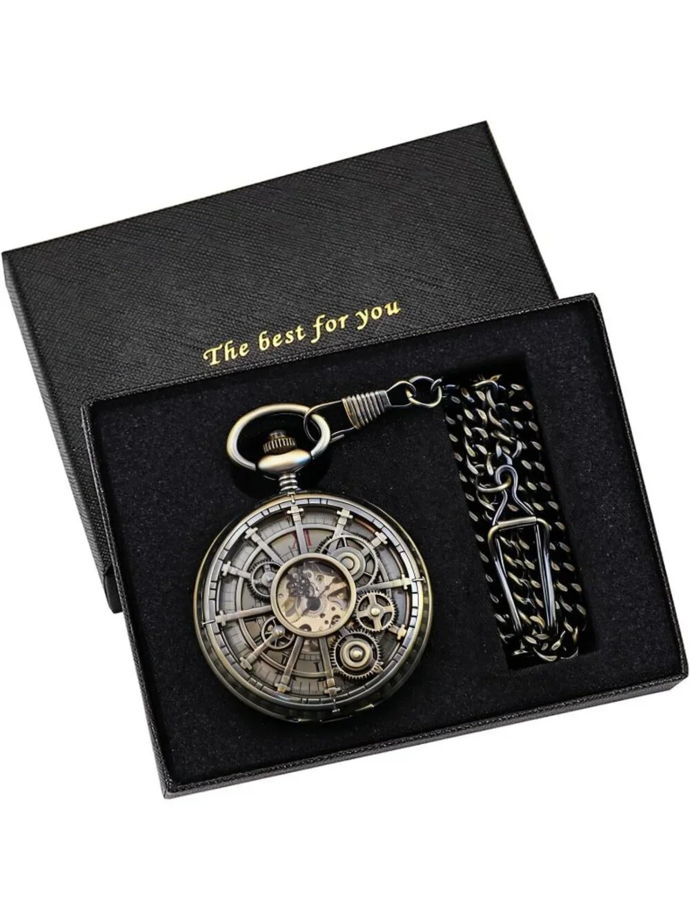 Men's Brown Vintage Style Hollow-Out Round Gear Arabic Mechanical Pocket Watch
